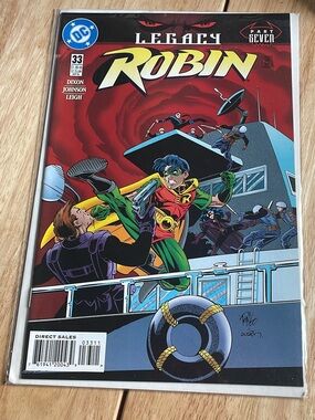 Robin comic on wooden floor